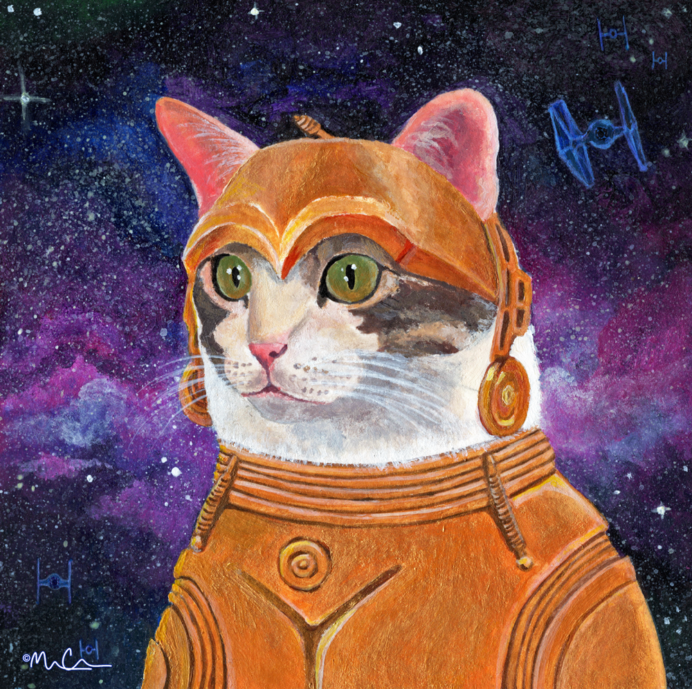 C-3PO inspired cat painting